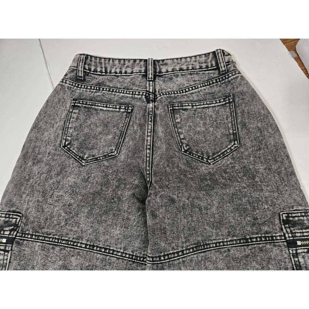 Love Cult Womens Wide Leg Cargo Black Acid Wash Size Small Baggy Denim Y2K - Picture 8 of 10